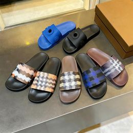 Italy Designer Check Slides Mens Womens Luxury Canvas Sandals Summer Beach Casual Slippers Vintage Plaid Flat Walking Shoes Unisex 35-46