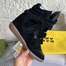 Luxury Deisgner Sneaker Women Maran t Baskets Compensees Bekett en Cuir Wedged Sneakers Espadrilles Platform Shoes Pleated Vintage Bottes Suede and Lambskin
