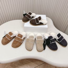 High Quality Fashion Trendy Suede Winter Warm Wool Women Furry Slide Fluffy Slippers Shearling Sandals Colgs Designer Slides Fur Shoes Factory