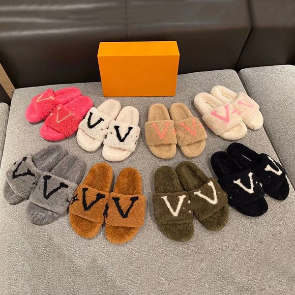Luxury Slide Designer Slippers Stylish Women Wool Sandals Warm Comfort Fur Woman Slipper Shoes Autumn Winter Plush Slides Scuffs Sandal Flip Flops 35-41 With Box