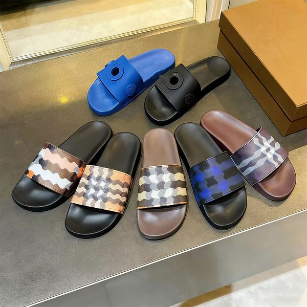 Italy Designer Check Slides Mens Womens Luxury Canvas Sandals Summer Beach Casual Slippers Vintage Plaid Flat Walking Shoes Unisex 35-46