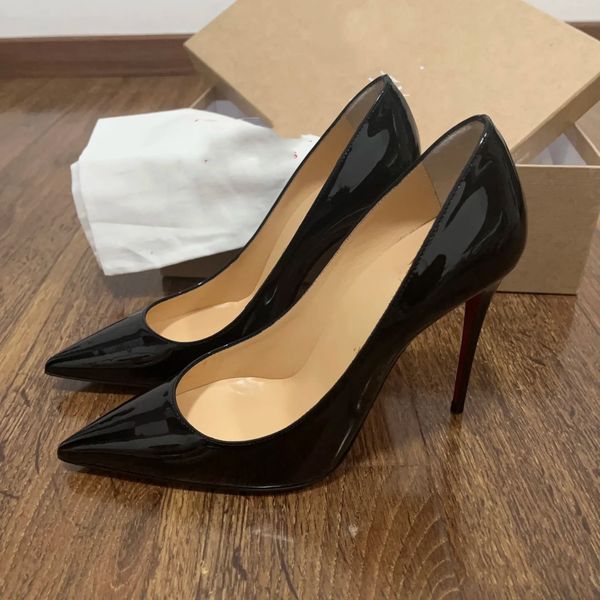 Womens Elegant High Heel Shoe Luxury Red Bottom 6cm 8cm 10cm 12cm Nude Black Patent Leather Woman Pointed Toe Sexy Wedding Dress Shoes Pumps Les Chaussures Talons
