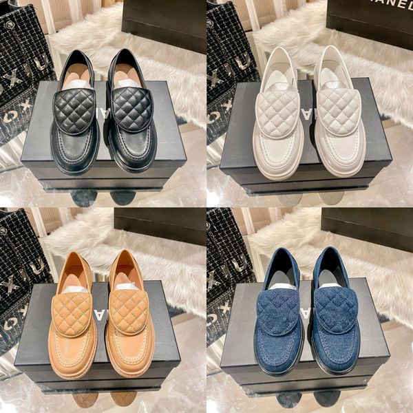 2025 Luxury Designer Loafers Trendy Women Casual Shoes Fashion Flat Charming Sheepskin Leather Fisherman Shoes Ladies Platform Shoe Black Chaussures Dress Shoes