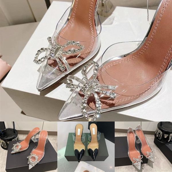Chaussures Hautes Luxury Dress Shoes Woman Designer Crystal Cinderella Shoes Rhinestone High Heels Women Pumps Pointed Toe Party Wedding Shoes Size 35-42 with box