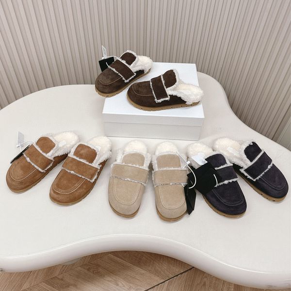 High Quality Fashion Trendy Suede Winter Warm Wool Women Furry Slide Fluffy Slippers Shearling Sandals Colgs Designer Slides Fur Shoes Factory