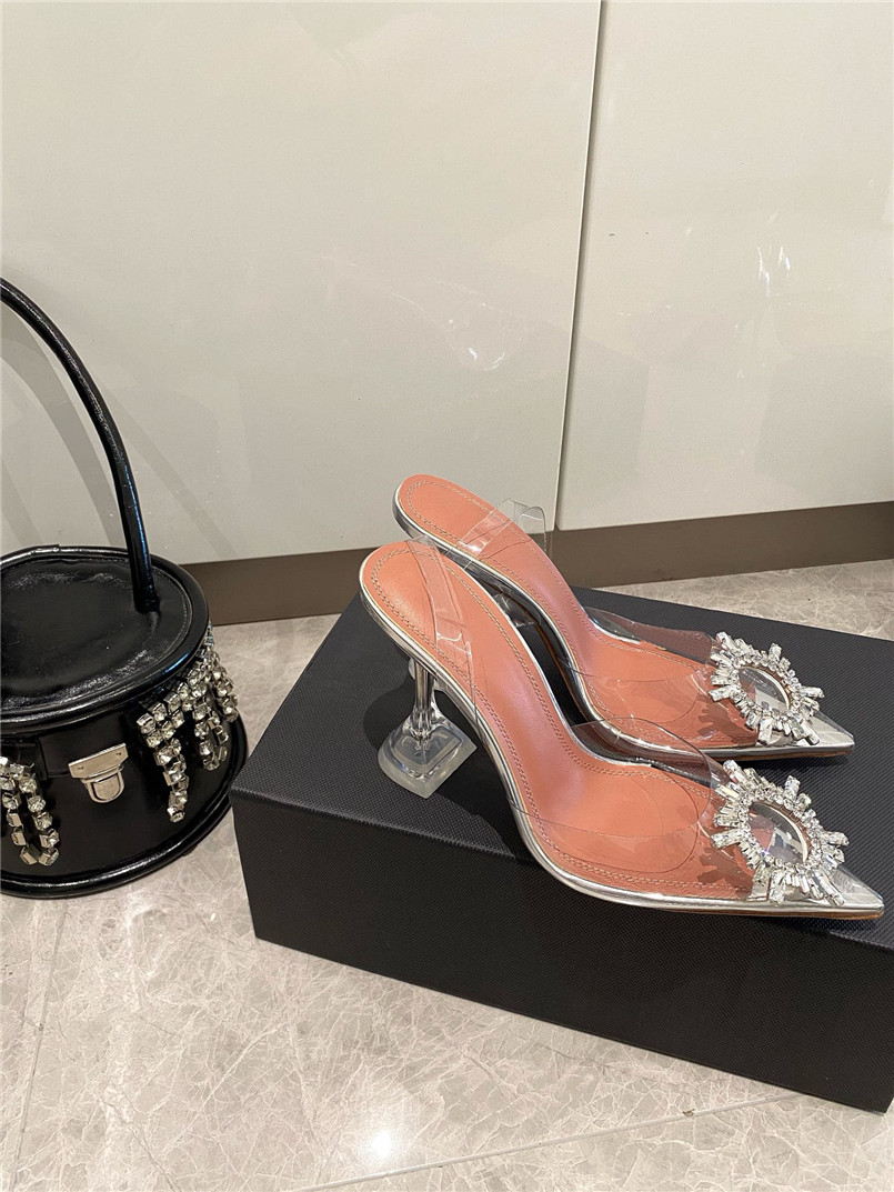 Chaussures Hautes Luxury Dress Shoes Woman Designer Crystal Cinderella Shoes Rhinestone High Heels Women Pumps Pointed Toe Party Wedding Shoes Size 35-42 with box